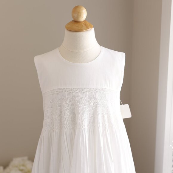Strasburg Dress White Smocked Size 8 Sleeveless Special Occasion Flower Girl - Picture 2 of 7